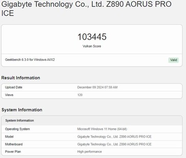 Производительность Intel Arc B580 в Vulkan. (Источник изображения: Geekbench)