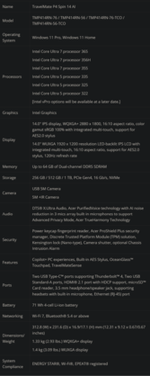 Технические характеристики TravelMate P4 Spin 14 AI