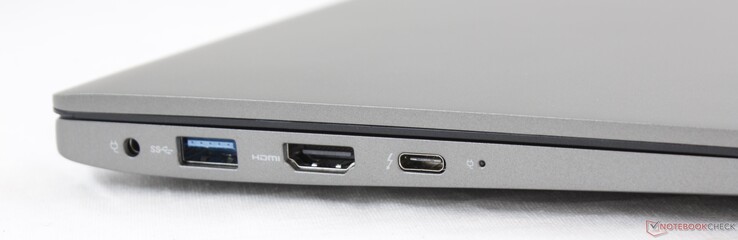 Левая сторона: разъем питания, USB 3.1 Type-A, HDMI, USB Type-C + Thunderbolt 3