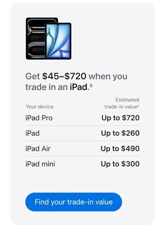 Стоимость обмена нового iPad