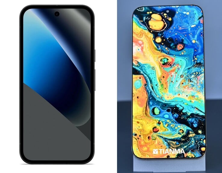 Панель Pixel 10a с 4 мм рамками (слева) рядом с панелью Tianma с 0,35 мм рамками (справа).