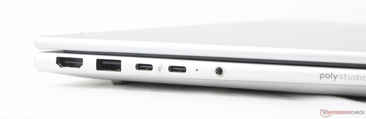 Слева: HDMI 2.1, USB-A (5 Гбит/с), 2x USB-C 4.0 w/ DisplayPort 1.4 + Power Delivery (40 Гбит/с)