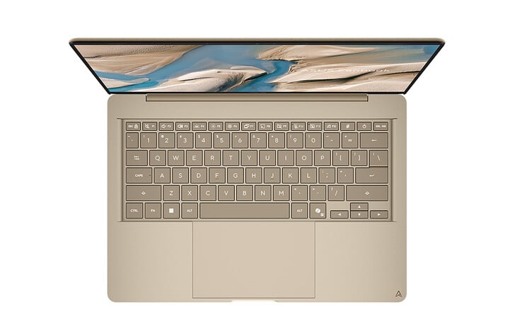Ноутбук Zenbook A14 (UX3480QA) выпускается в цветах «Арктический синий», «Комодский коралл» и «Забриски-бежевый»; на фотографии представлен последний вариант.