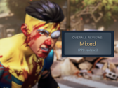 Игровой скриншот с наложенным сверху рейтингом рецензии Steam "Mixed".