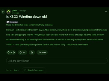Сообщение на Reddit о доступности Xbox Series X в Великобритании (Источник изображения: Xbox subreddit)