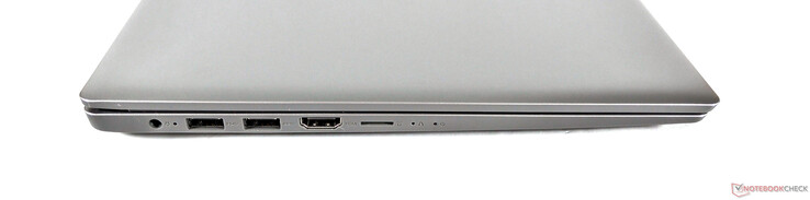 Слева: Гнездо питания, два USB A 3.1, HDMI 1.4, microSD