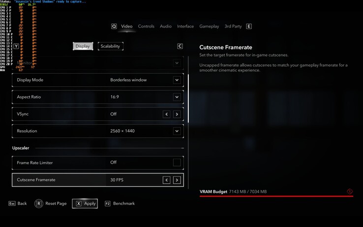 Переполнение VRAM в Assassins Creed: Shadows в 1440p Ultra - но пока без каких-либо игровых ограничений