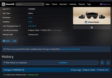 Обновление даты выхода Steam Frame на SteamDB