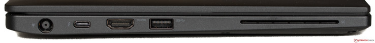 Левая сторона: разъем питания, порт USB 3.1 Gen1, Type C с DP, HDMI 1.4, USB 3.1 Gen1 с поддержкой Powershare, слот для смарт-карт
