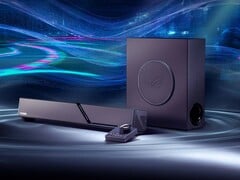 Игровая звуковая панель ROG Gjallar поставляется в комплекте с беспроводным сабвуфером и центром управления.