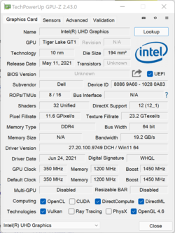 GPU-Z Intel UHD Xe (32 EU)