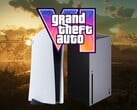 Логотип GTA 6, изображённый над консолями PS5 и Xbox