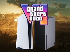 Логотип GTA 6, изображённый над консолями PS5 и Xbox