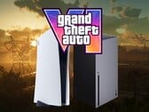 Логотип GTA 6, изображённый над консолями PS5 и Xbox