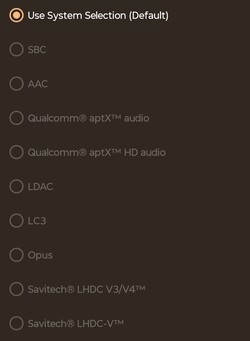 Доступные аудиокодеки Bluetooth