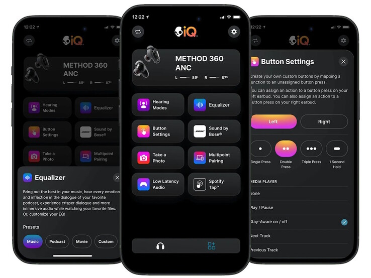 Приложение Skull-iQ управляет всеми аспектами наушников Method 360, включая эквалайзер, режимы прослушивания и Spotify Tap. (Источник изображения: Skullcandy)