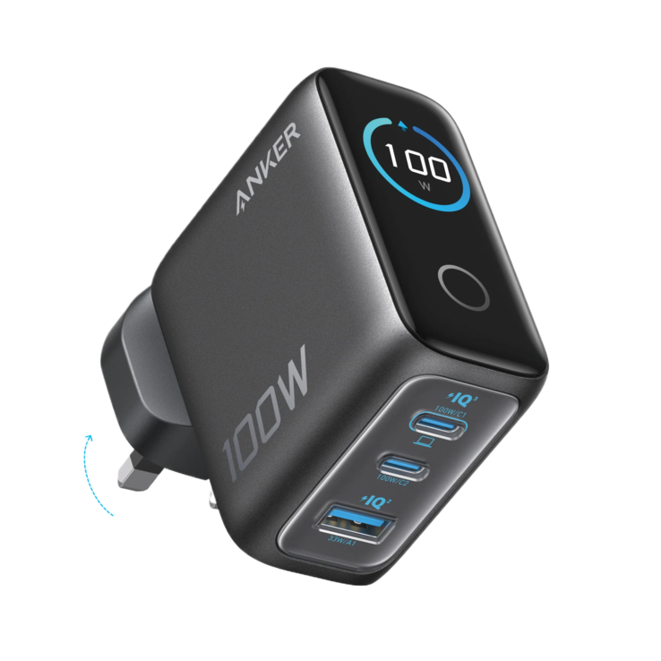 Зарядное устройство Anker (100 Вт, 3 порта, интеллектуальный дисплей). (Источник изображения: Anker)