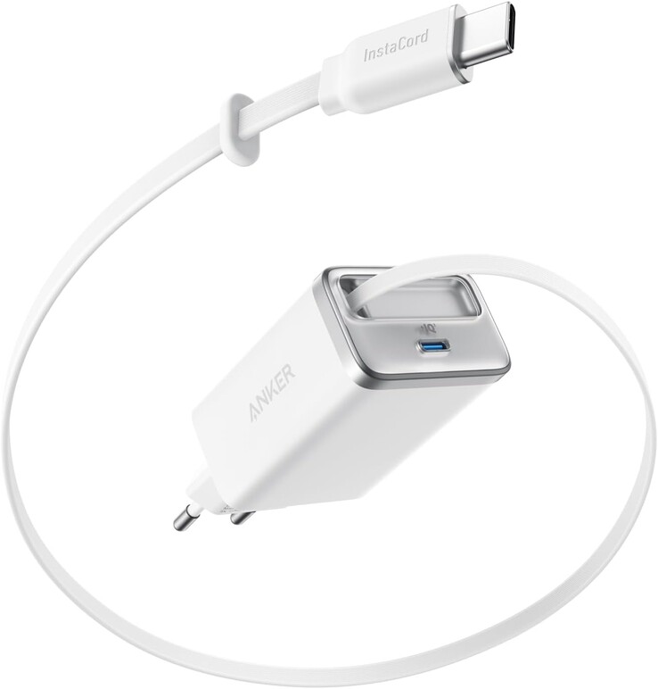 Зарядное устройство Anker Nano (35 Вт, встроенный выдвижной кабель USB-C) в белом цвете. (Источник изображения: Anker)