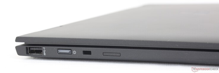 Слева: USB 3.1 Gen 1 (5 Гбит), кнопка питания, вырез для замка безопасности, nano-SIM
