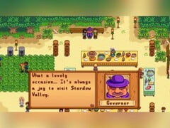Губернатор ежегодно появляется на Stardew Valley Luau - одном из многих сезонных фестивалей, объединяющих жителей любимого инди-симулятора фермерства. (Источник изображения: Stardew Valley через Steam)