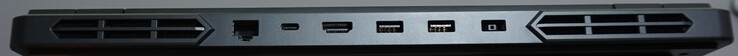 Задняя сторона: Ethernet (1 Гбит/с), USB-C (10 Гбит/с, DP, PD 140 Вт), HDMI 2.1, 2x USB-A (5 Гбит/с), разъем питания