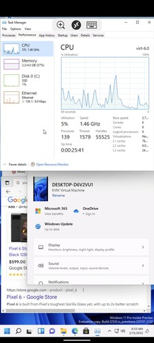 Windows 11 на Pixel 6 с прошивкой Android 13 DP1 (Изображение: @kdrag0n в Twitter)