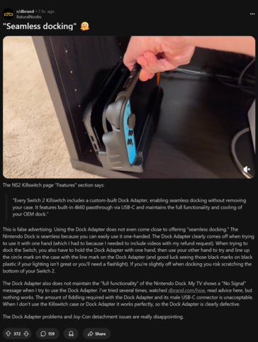 Проблема с док-станцией корпуса Killswitch Switch 2 (Источник изображения: скриншот, сабреддит Switch 2)