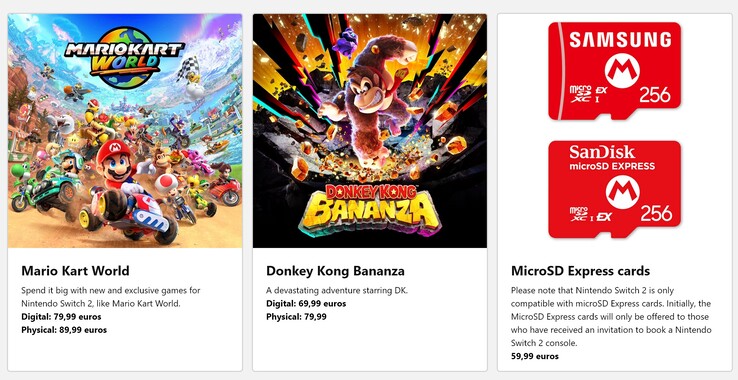Цены на Mario Kart World Donkey Kong Bananza Spain (Источник изображения: Nintendo Store)