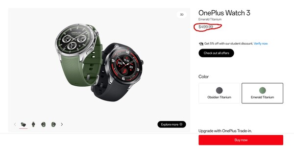 OnePlus не раскрыла, почему OnePlus Watch 3 стоят в США дороже, чем планировалось изначально. (Источник изображения: OnePlus)