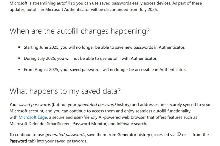Снимок экрана изменения хранения паролей Microsoft Authenticator. (Источник изображения: Microsoft)