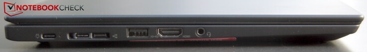 Слева: USB 3.0 Type C, USB 3.0 Type C + нестандартный Ethernet, HDMI, 3.5-миллиметровый аудиопорт