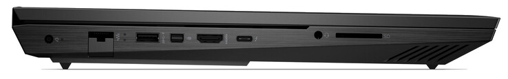 Левая сторона: разъем питания, гигабитный Ethernet, USB 3.2 Gen 1 (USB-A), Mini DisplayPort, HDMI 2.1, Thunderbolt 4 (USB-C; Power Delivery, DisplayPort), аудио разъем, картридер