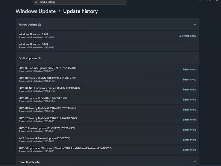 История обновлений Windows на Lenovo LOQ 16IRH8