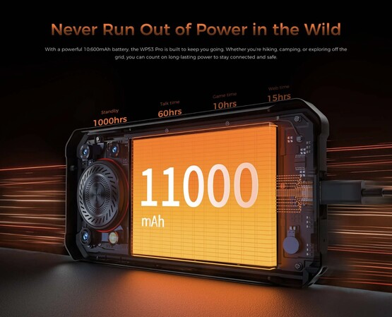 Прочный смартфон Oukitel WP53 Pro оснащен массивным аккумулятором емкостью 11 000 мАч. (Источник изображения: Oukitel)