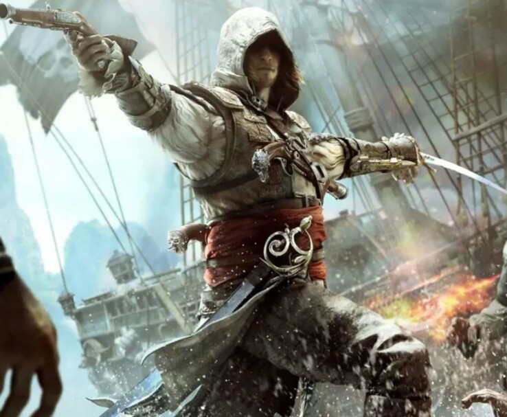 Эдвард Кенуэй в Assassin's Creed IV: Black Flag владеет мечом и пистолетом во время морского боя (Источник изображения: Ubisoft)