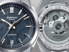 На фото - Casio EFK-100D-2A с синим текстурированным циферблатом и прозрачной задней крышкой ради механического механизма. (Источник изображения: Casio)