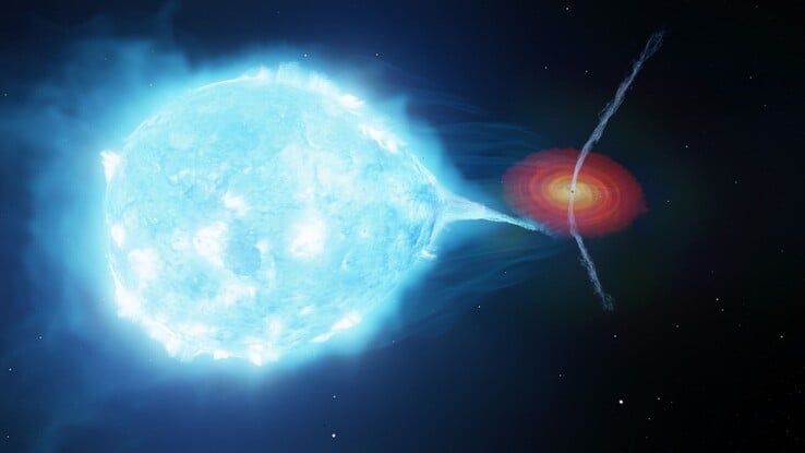 Иллюстрация, показывающая систему Cygnus X-1.