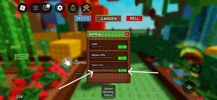 Введите код и нажмите на кнопку "заявить" (Источник изображения: Roblox)