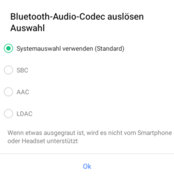 Доступные аудиокодеки Bluetooth