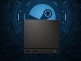Valve Steam Machine на фоне логотипа Steam