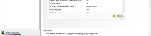 Снимок экрана Панели управления Nvidia в Windows 11 с красным выделением Информации о системе внизу. (Источник изображения: Windows Screen Capture)