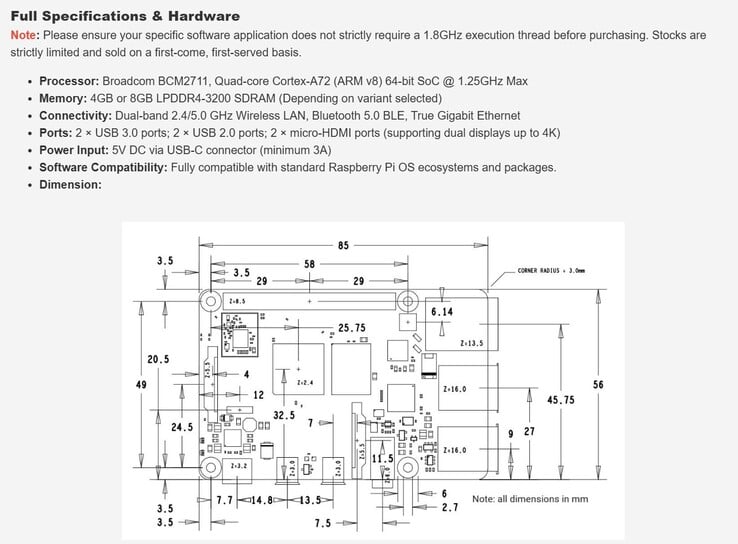 Технические характеристики Pi 4 Model B с отбракованными компонентами