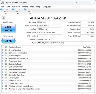 AData SE920: Четыре полосы PCIe 4.0