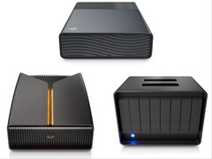 Seagate One Touch (вверху), FireCuda X Vault (слева) и LaCie 8big Pro5 (справа).