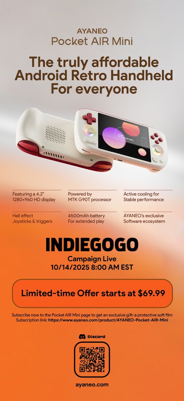 Ayaneo Pocket Air Mini будет доступен для заказа через Indiegogo. (Источник изображения: Ayaneo)