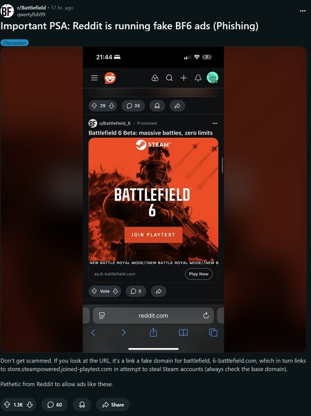На Reddit показана рекламная афера Battlefield 6 (Источник изображения: скриншот, сабреддит Battlefield)
