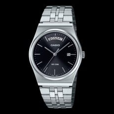 Часы Casio MTP-B146D-1AV из нержавеющей стали с чёрным циферблатом с солнечным узором и серебристым браслетом,