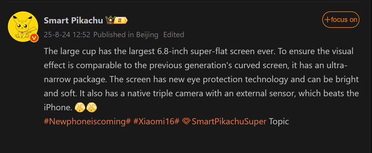Отчет Smart Pikachu о Xiaomi 16 Pro (Источник изображения: Weibo - машинный перевод)