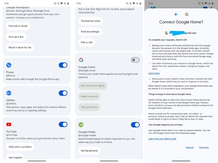 На скриншотах показаны подсказки Gemini для подключения Google Home. (Источник: Android Authority)