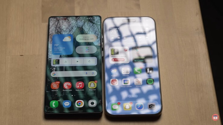 Galaxy Отражающая способность дисплея S25 Ultra против iPhone 16 Pro Max. (Источник изображения: 6 месяцев спустя на YouTube)